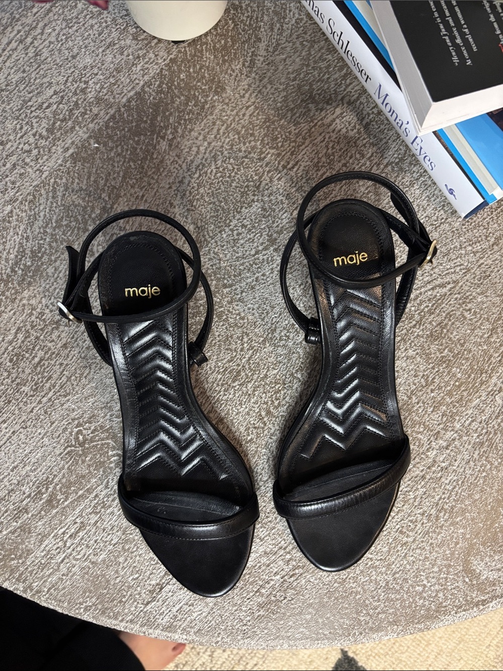 Maje Black Leather Strappy Ankle-Sandal